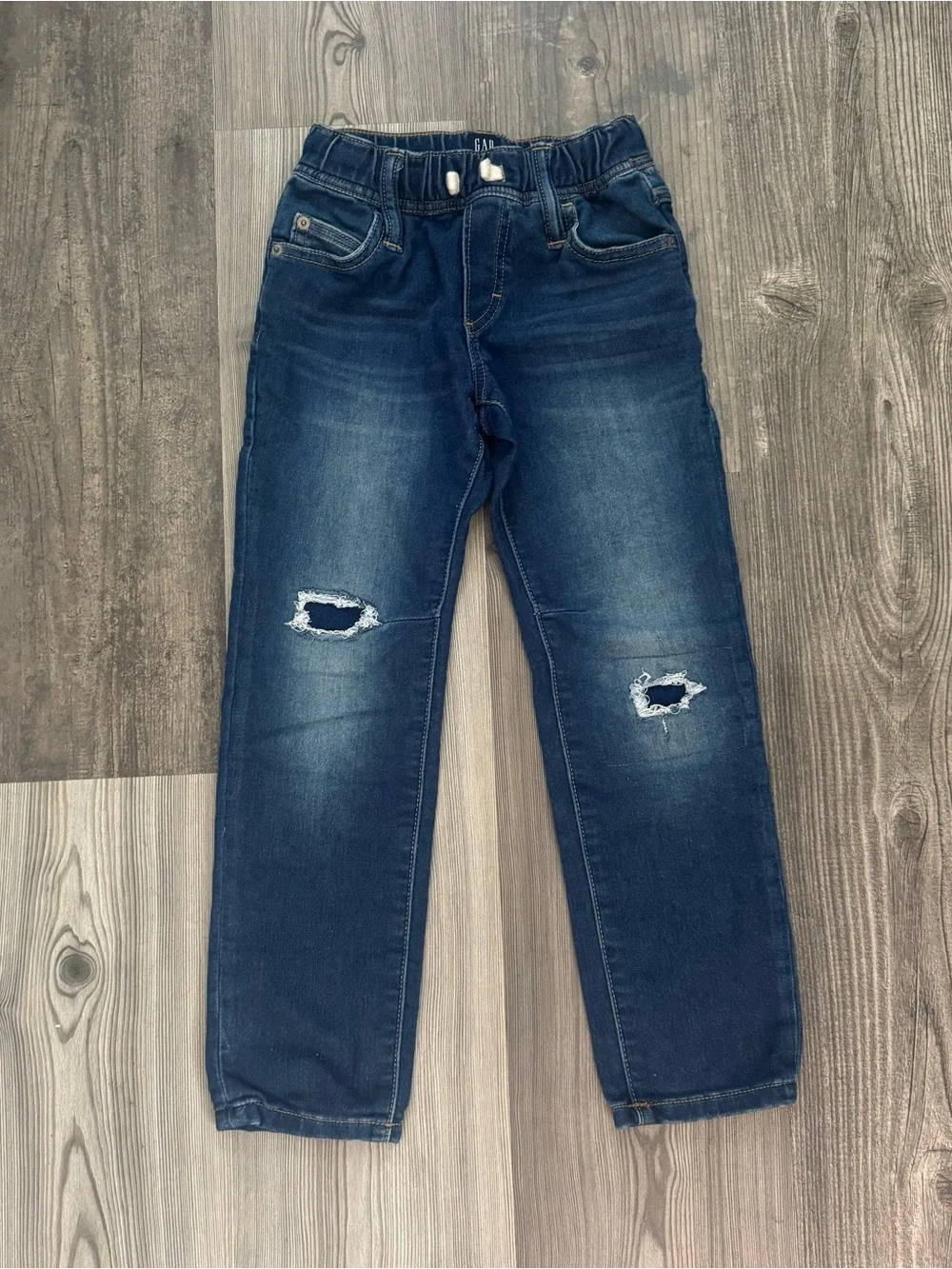 GAP Kids Slim Stretch Straight Dark Blue Distressed Jeans
